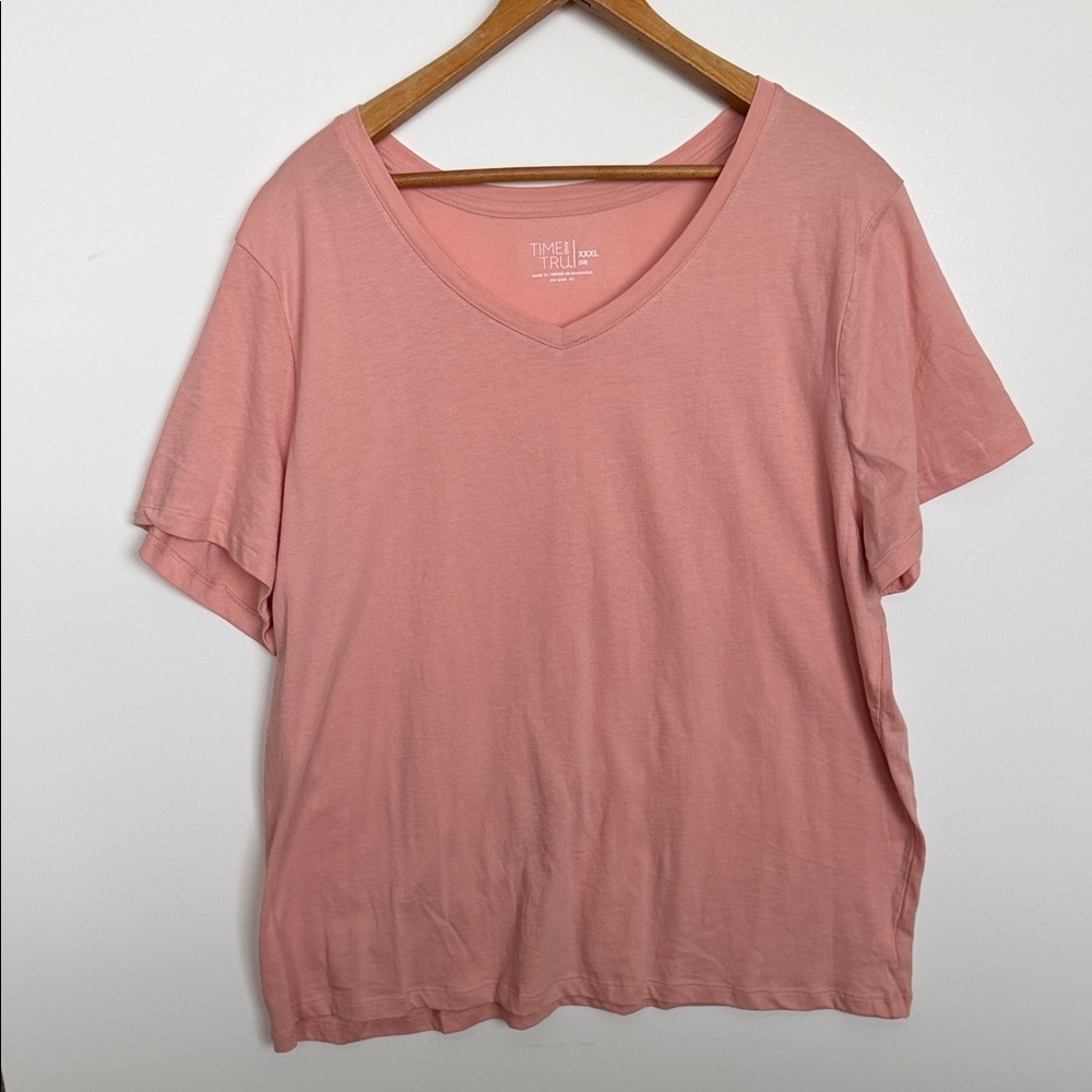 Time and Tru Dusty Rose V-Neck T-Shirt Short Sleeve Plus Size 22 XXXL